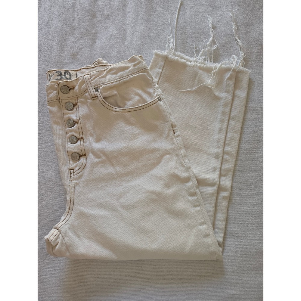 Free People We The Free High Rise Wide Leg Button Fly Jeans Cream White 30